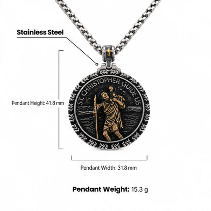 St Christopher Wave Pendant Necklace Gold and Silver Dimensions and Weight Infographic