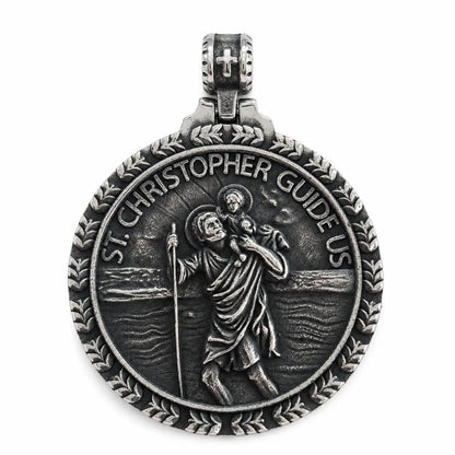 St Christopher Wave Pendant Silver Pendant Only Front View White Background