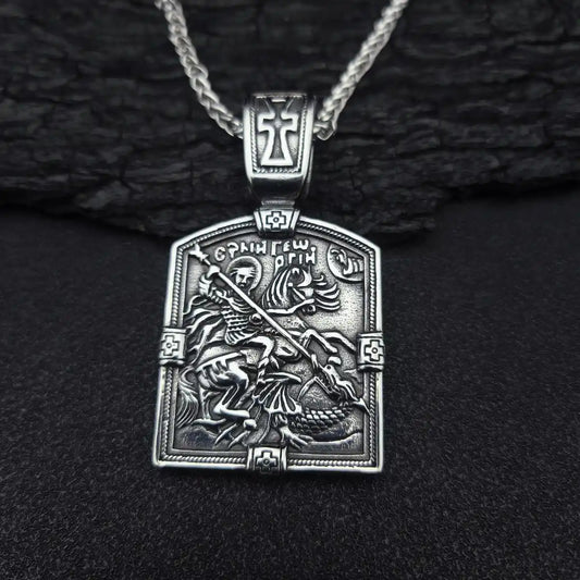 St George Medal with Chain Front Close Up