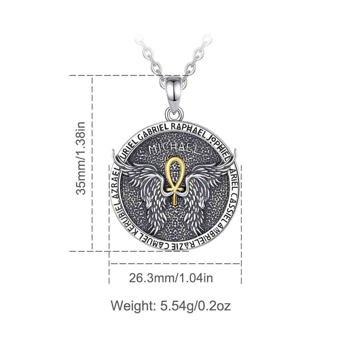 St Michael Archangel Necklace with Ankh Wings Dimensions and Weight Xenos Jewelry