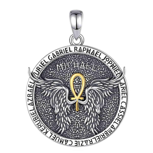 St Michael Archangel Necklace with Ankh Wings Pendant Only Xenos Jewelry
