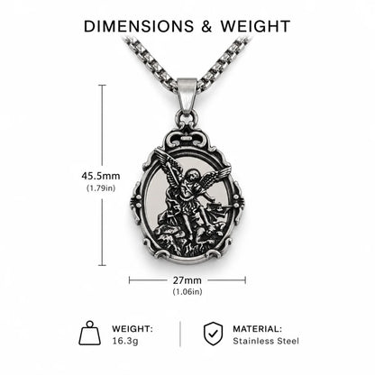 St Michael Mirror Necklace Dimension Diagram 47.8mm 1.88inch and 28.5mm 1.12inch 19.8g 0.70oz