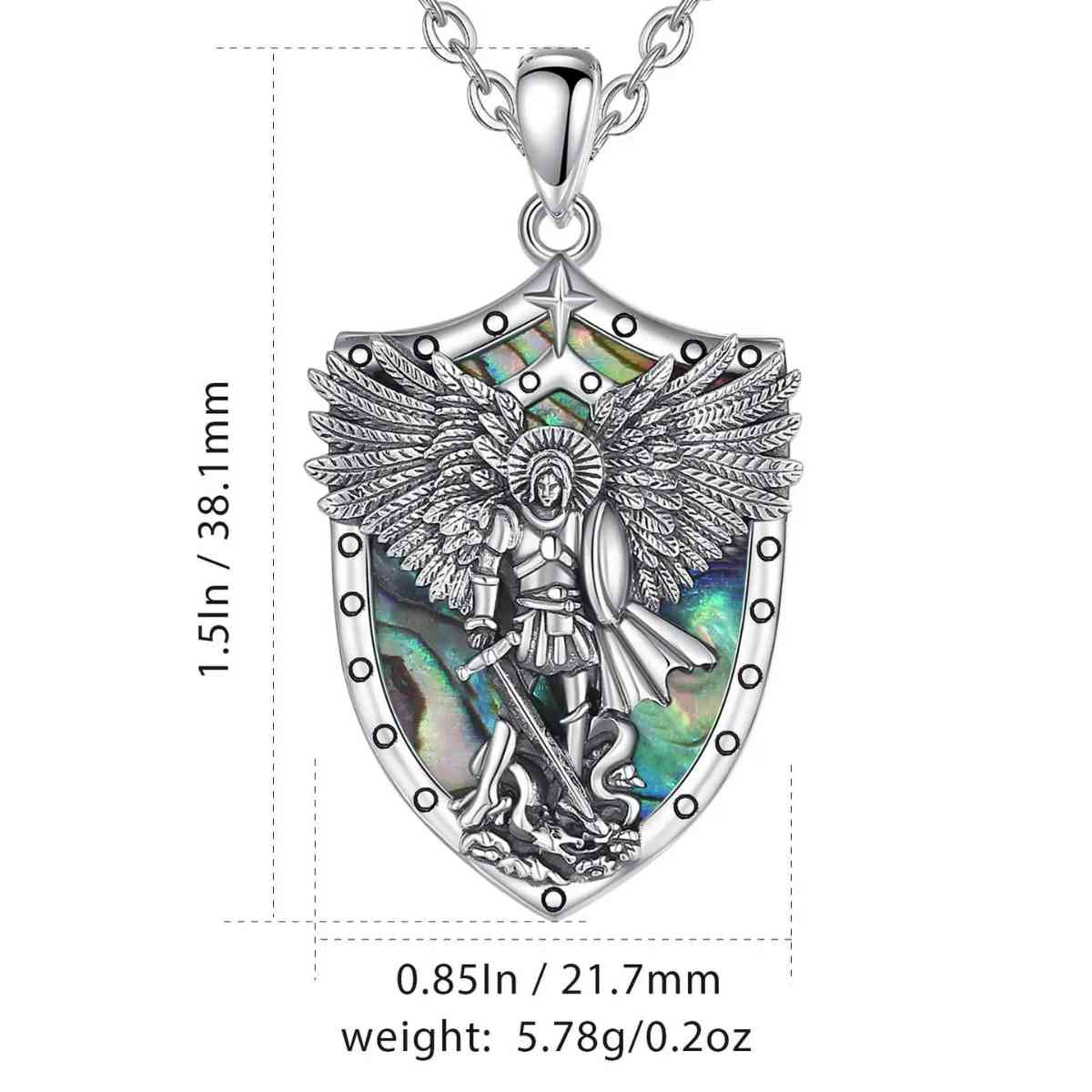 St Michael Necklace with Abalone Shell Dimensions and Weight Xenos Jewelry