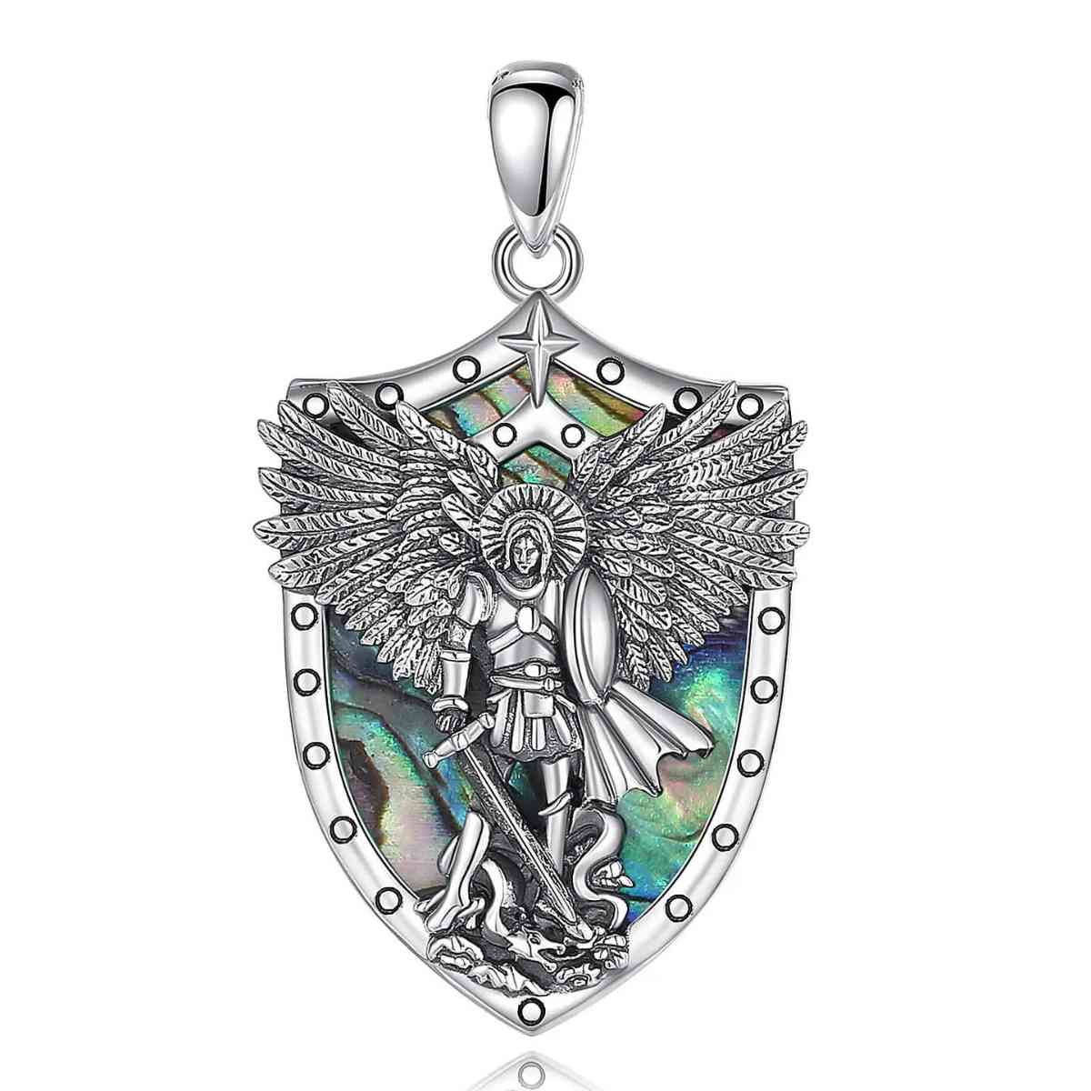 St Michael Necklace with Abalone Shell Multicolor Pendant Only Xenos Jewelry