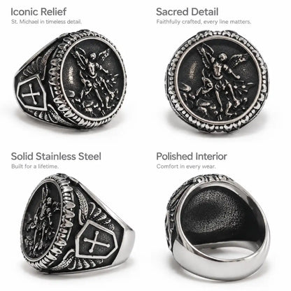 St Michael Ring Vintage Silver Multi Angle Details Showcase