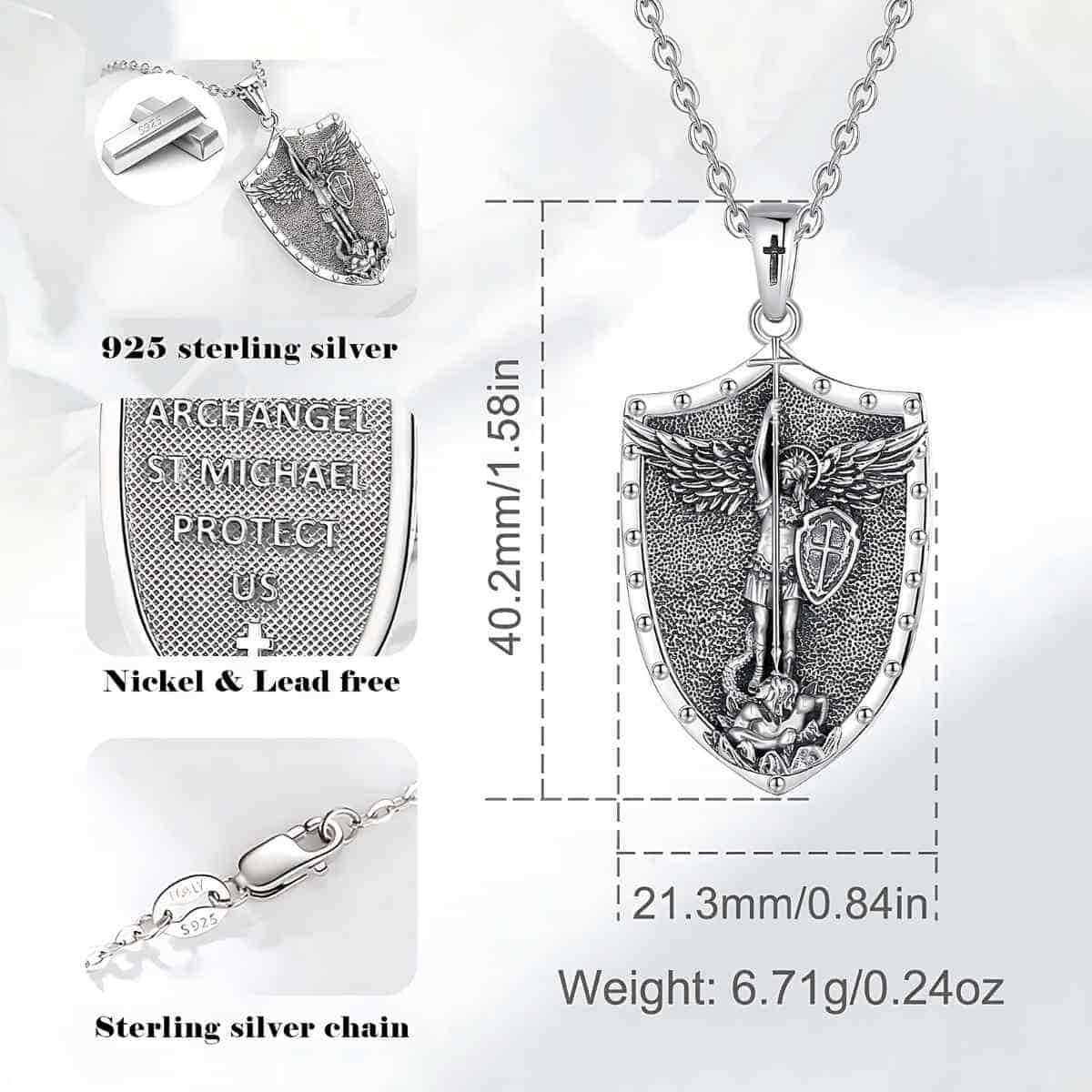 St Michael Shield Necklace Dimensions and Weight Xenos Jewelry