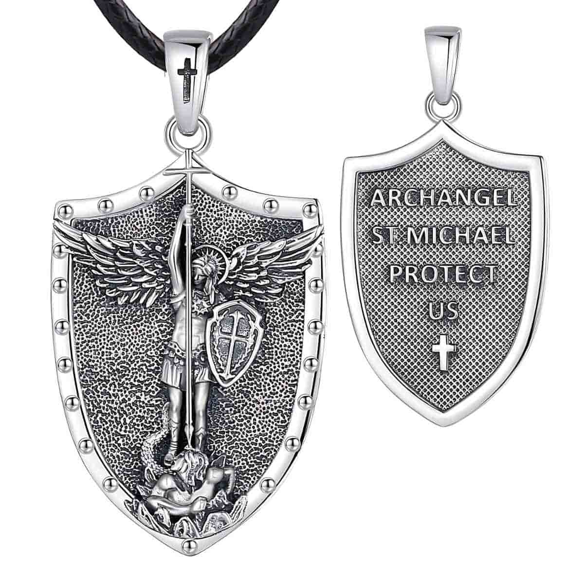 St Michael Shield Necklace with 24 inch Rope Xenos Jewelry