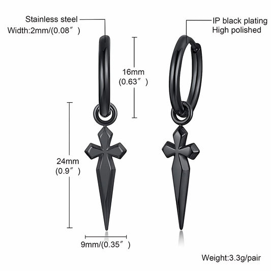 Stainless Steel Dagger Earrings Mens Black Xenos Jewelry