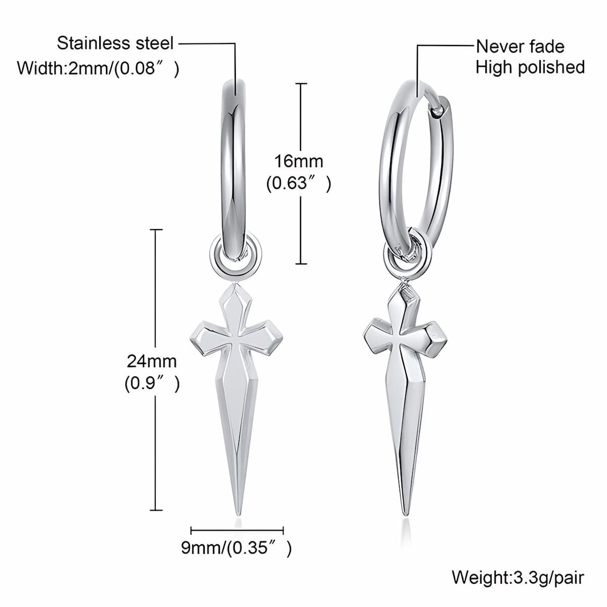 Edgy Men s Dagger Earrings Xenos Jewelry Silver