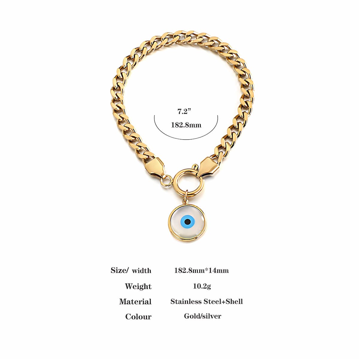 Stainless Steel Evil Eye Bracelet for Women Size Xenos Jewelry