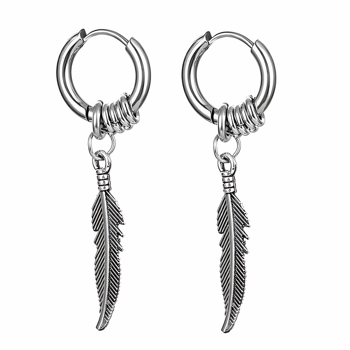 Stainless Steel Feather Earrings Silver Xenos Jewelry