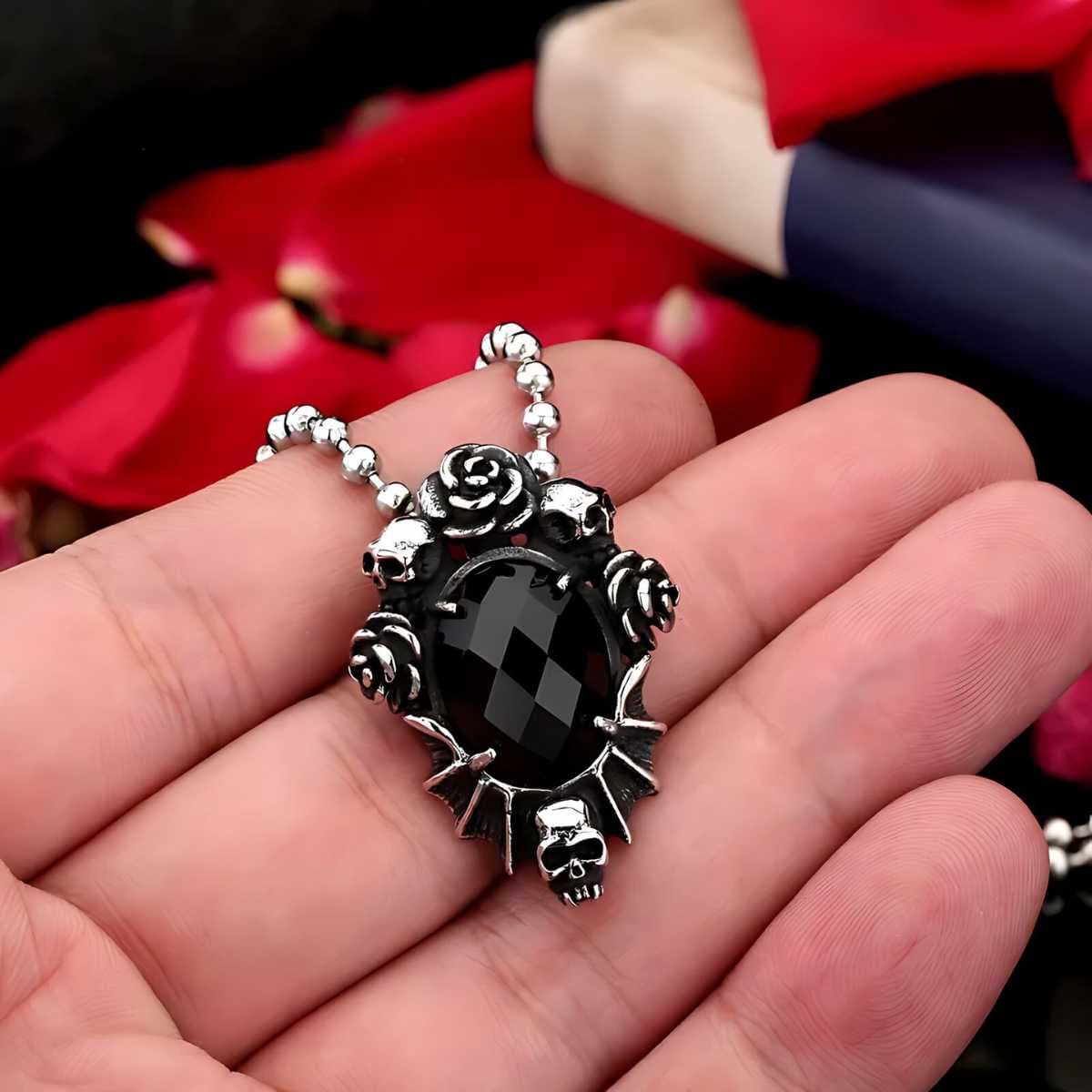 Stainless Steel Gothic Rose Necklace Xenos Jewelry