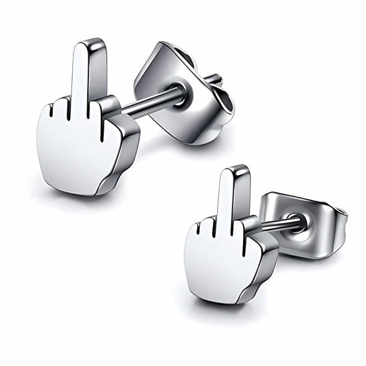 Stainless Steel Middle Finger Earrings Silver Xenos Jewelry