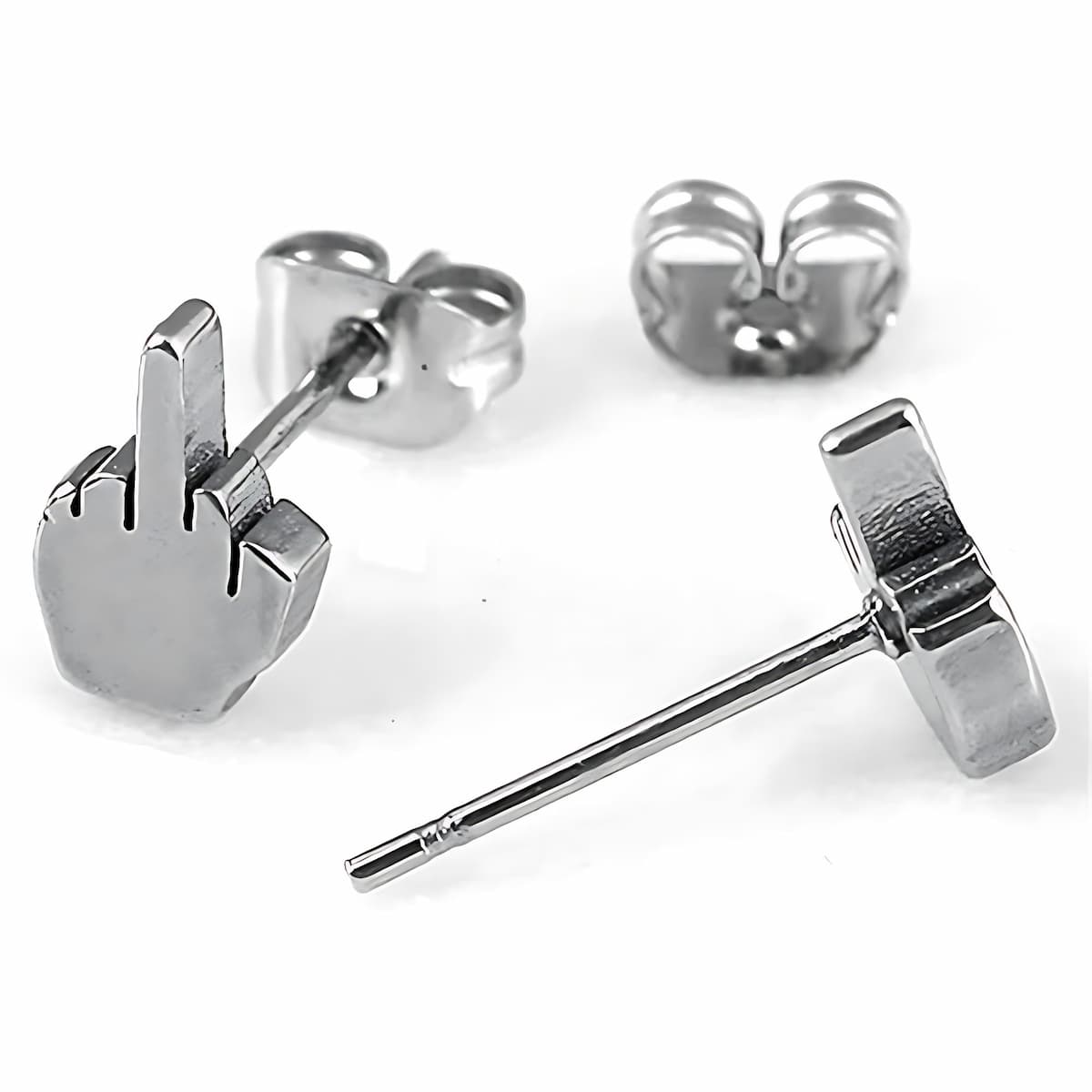 Stainless Steel Middle Finger Earrings Silver Xenos Jewelry