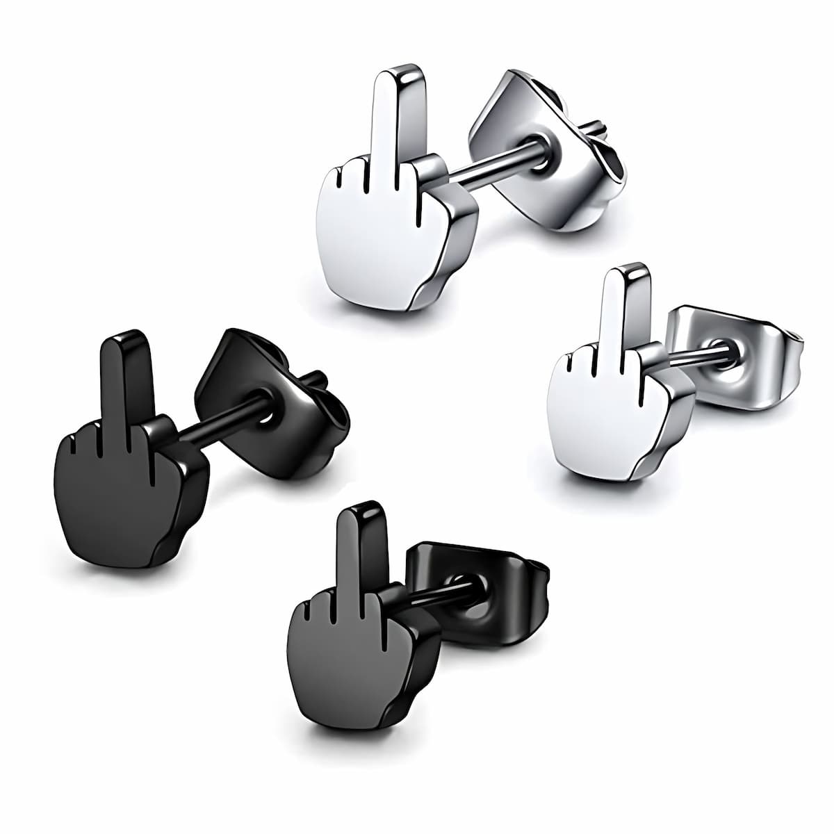 Stainless Steel Middle Finger Earrings Silver and Black Xenos Jewelry