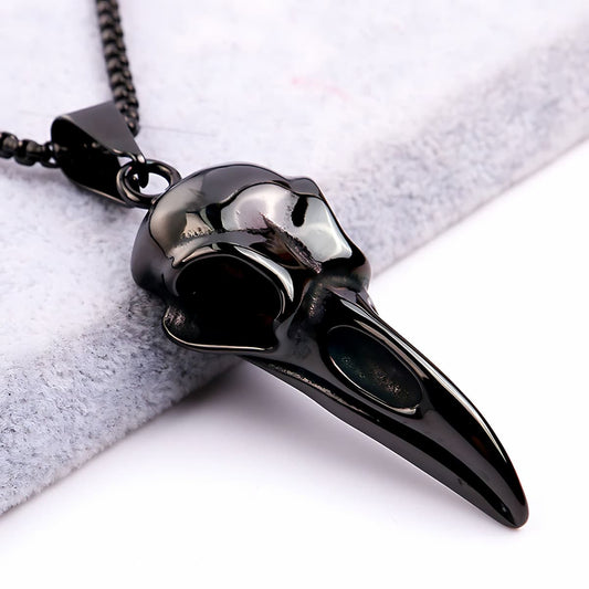 Stainless Steel Raven Necklace Black Xenos Jewelry