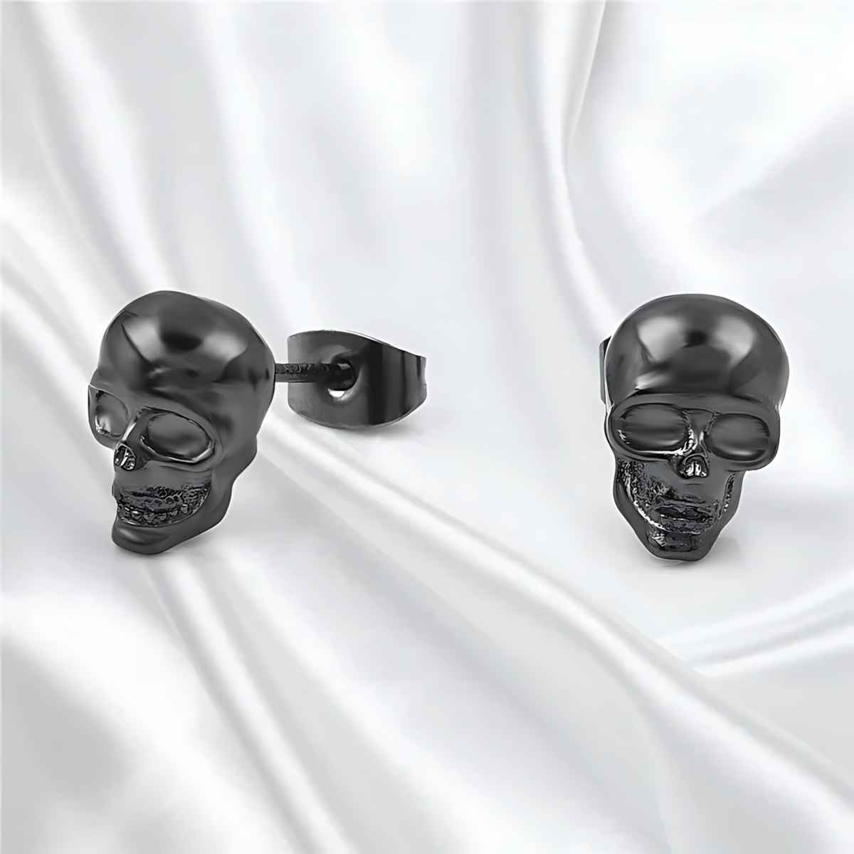 Stainless Steel Skull Stud Earrings Black