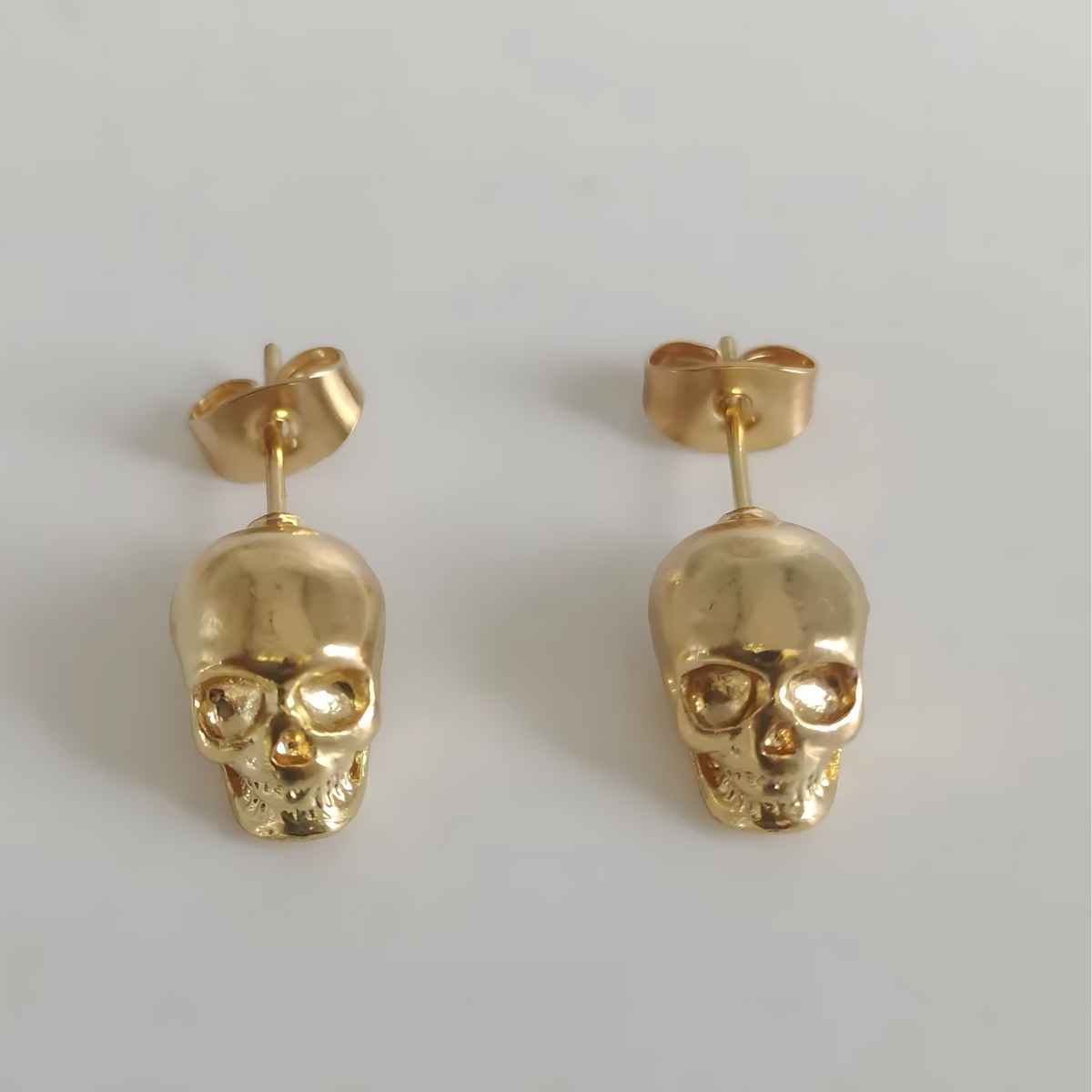 Stainless Steel Skull Stud Earrings Gold