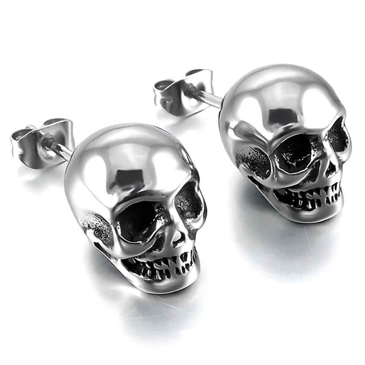 Stainless Steel Skull Stud Earrings Silver