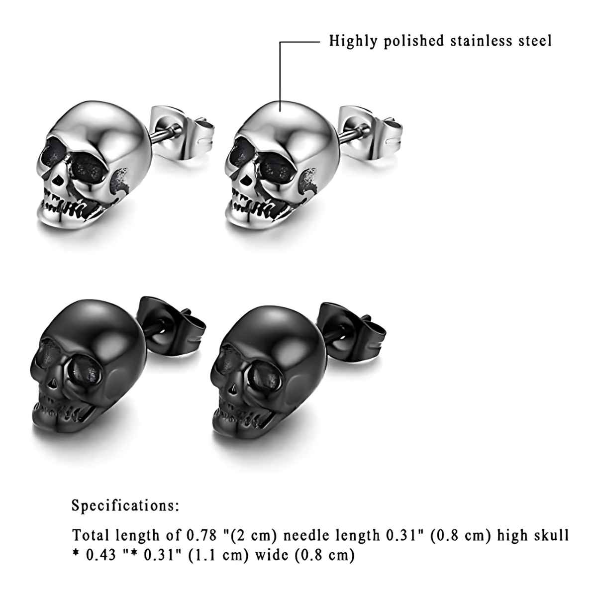Stainless Steel Skull Stud Earrings Size