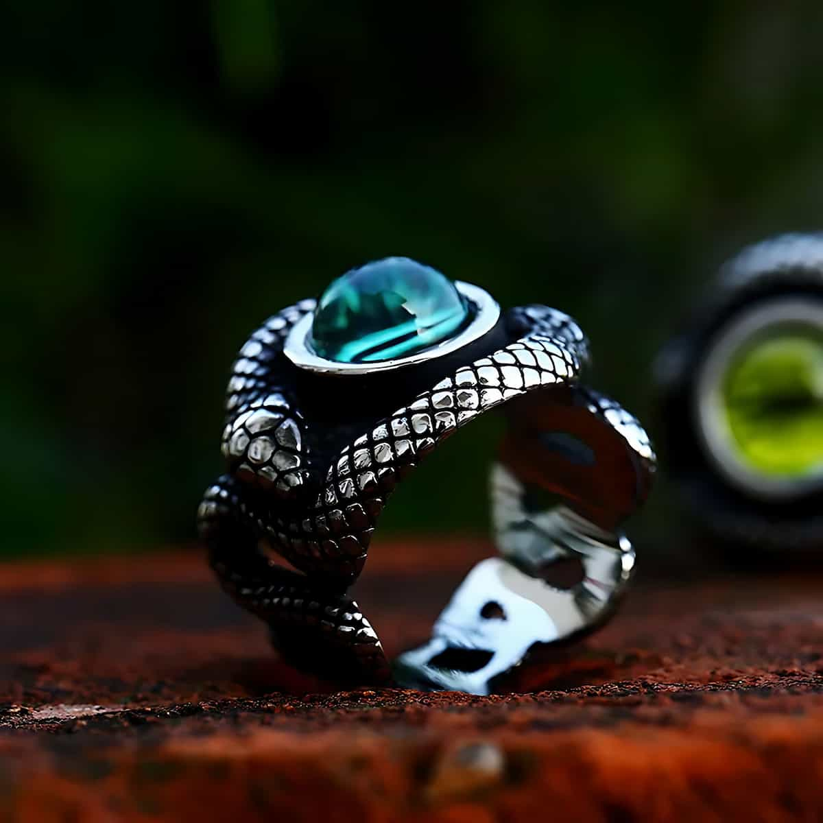 Biker Snake Turquoise Gems shops Ring