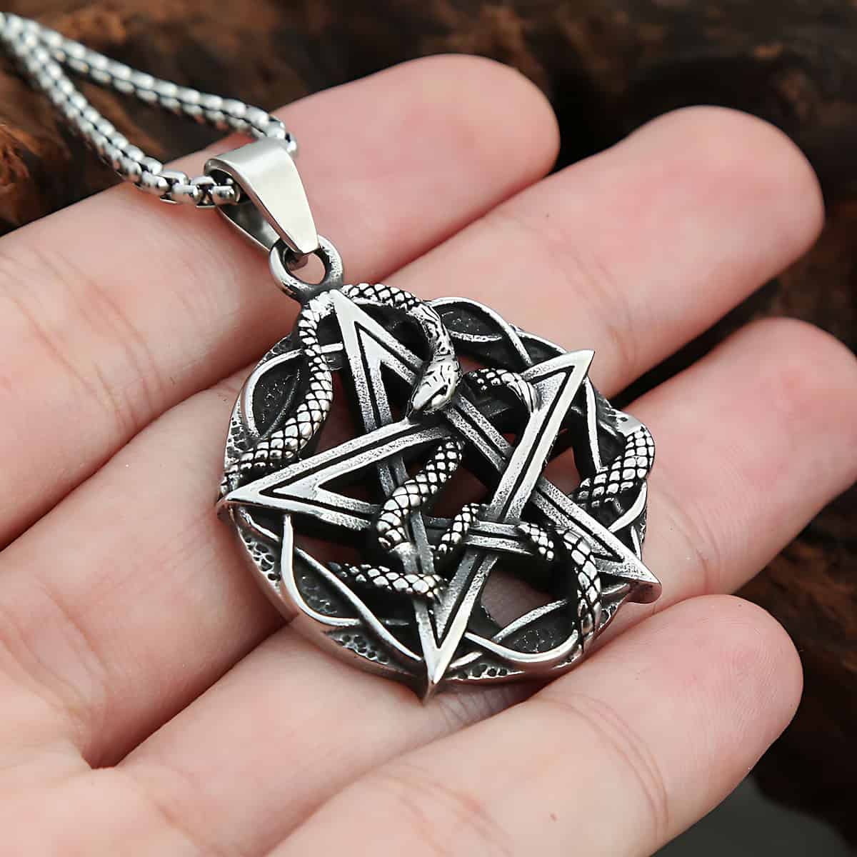 Stainless Steel Snake Pentagram Necklace Xenos Jewelry