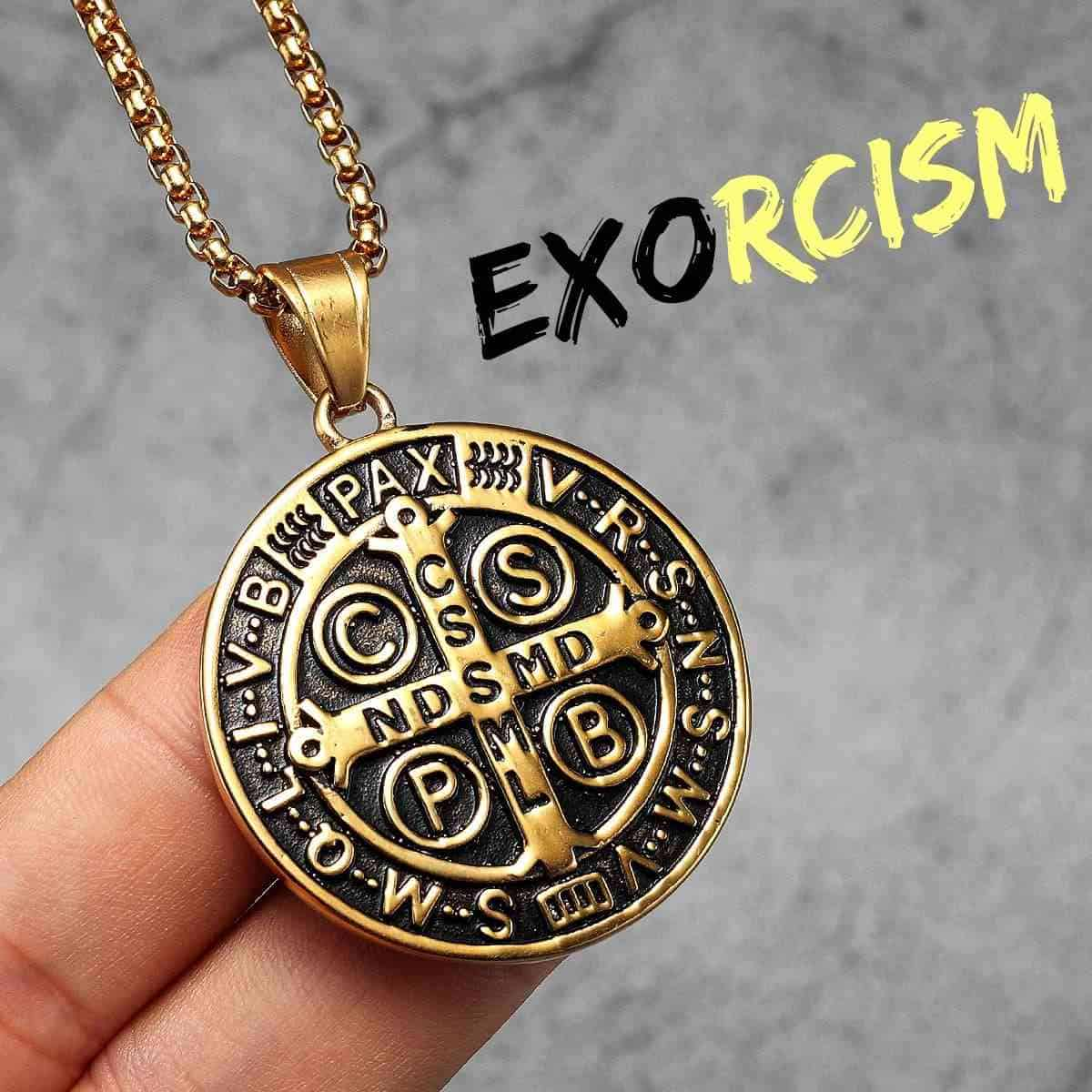 Stainless Steel St Benedict Medal Pendant Black Gold Pendant with Chain Xenos Jewelry