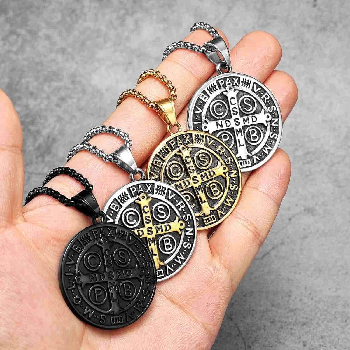 Stainless Steel St Benedict Medal Pendant Details Xenos Jewelry