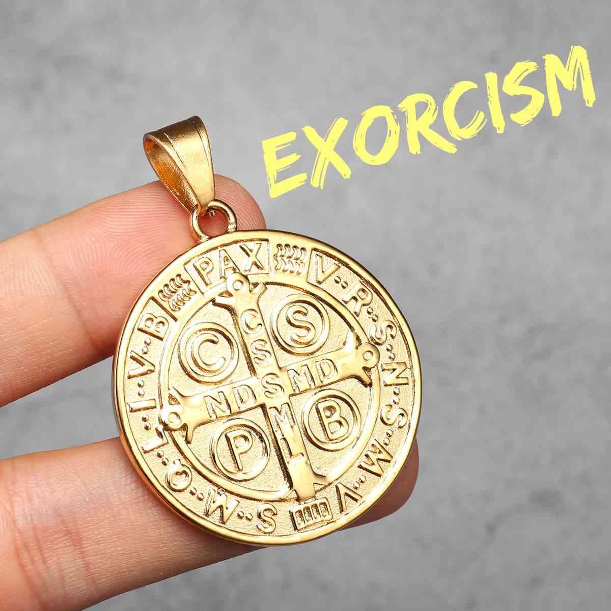 Stainless Steel St Benedict Medal Pendant Gold Pendant Only Xenos Jewelry