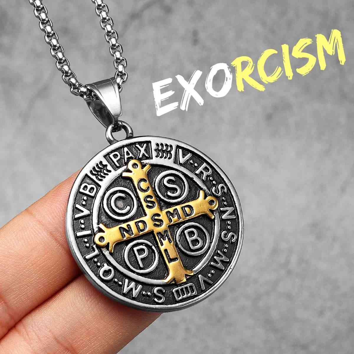 Stainless Steel St Benedict Medal Pendant Silver Gold Pendant with Chain Xenos Jewelry