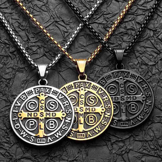 Stainless Steel St Benedict Medal Pendant Xenos Jewelry