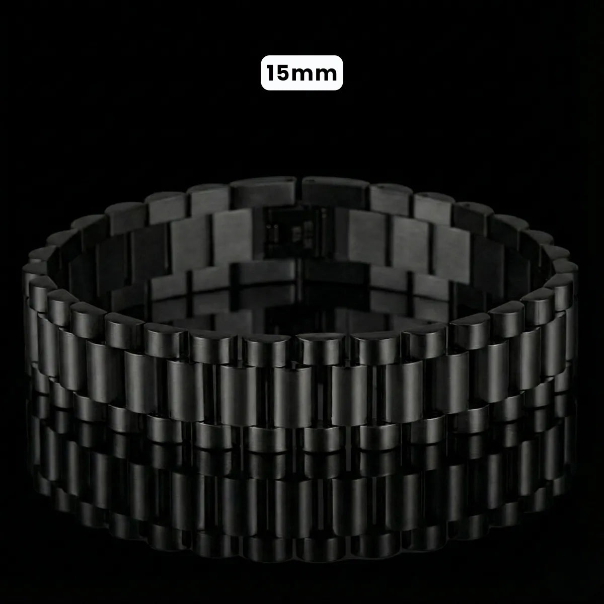 Stainless Steel Watch Band Chain Bracelet Black 15mm