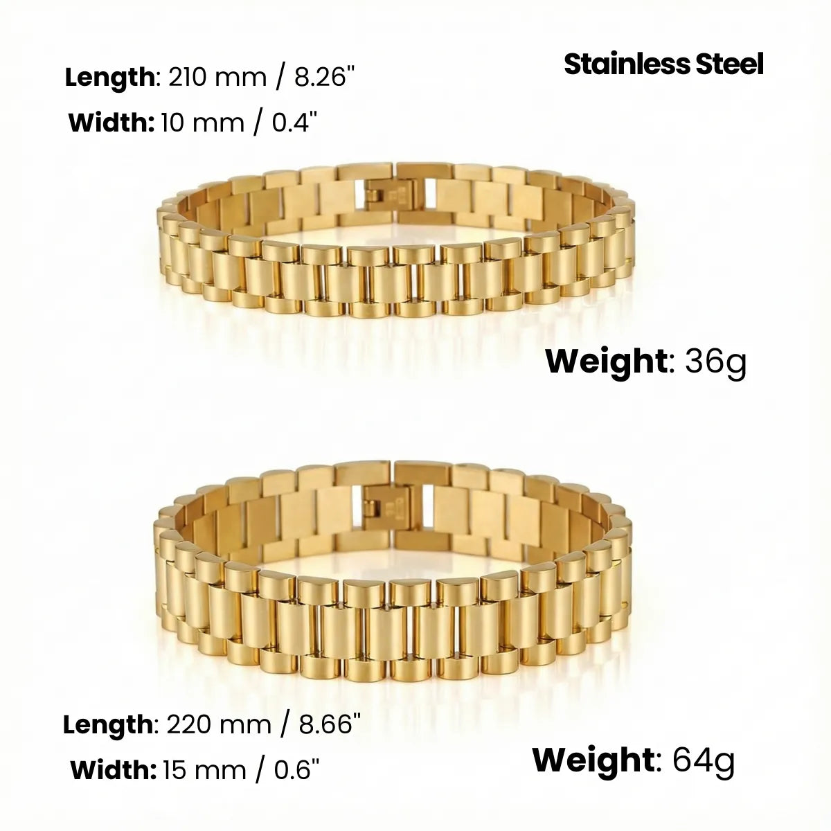 Stainless Steel Watch Band Chain Bracelet Dimensions and Weight