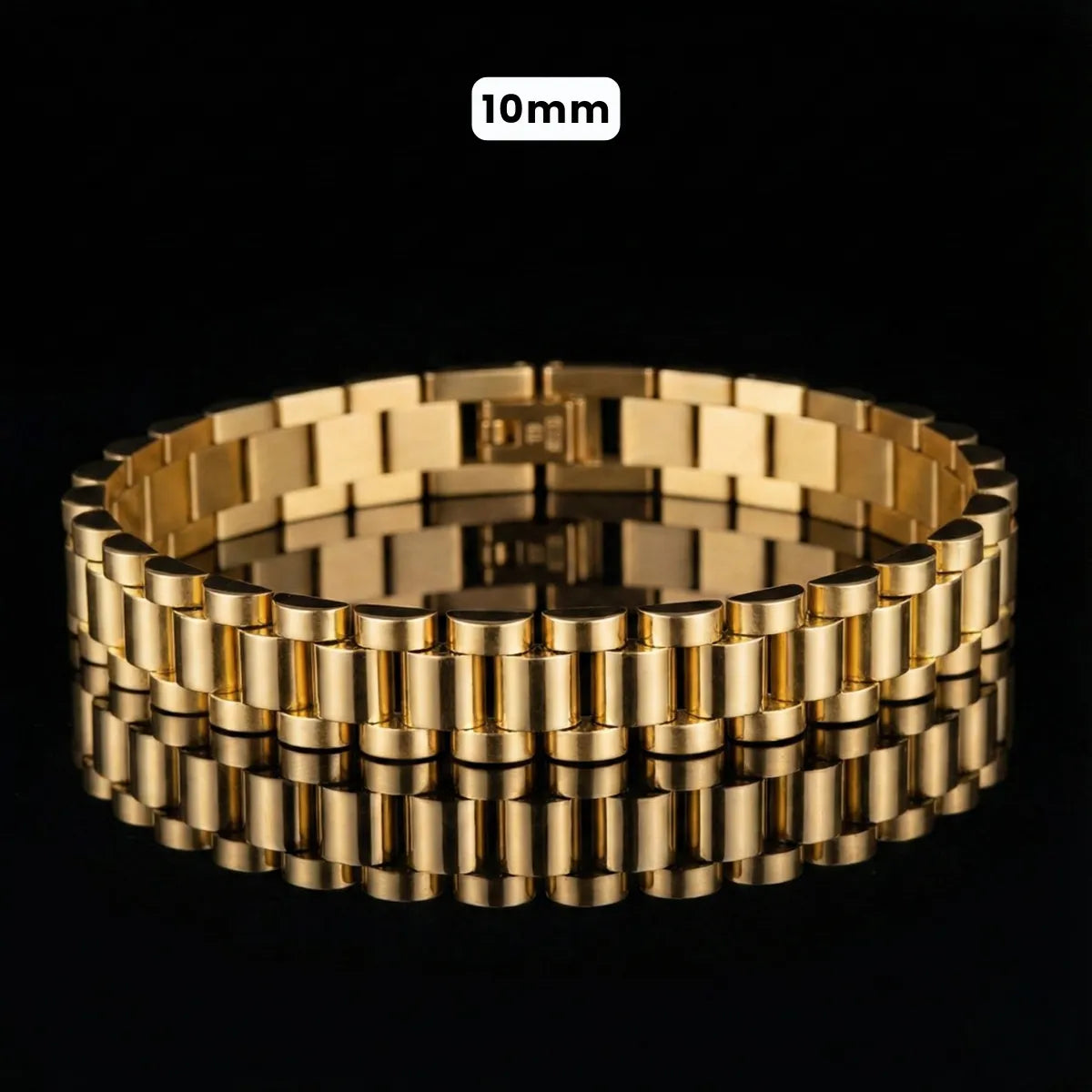 Stainless Steel Watch Band Chain Bracelet Gold 10mm