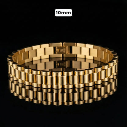Stainless Steel Watch Band Chain Bracelet Gold 10mm