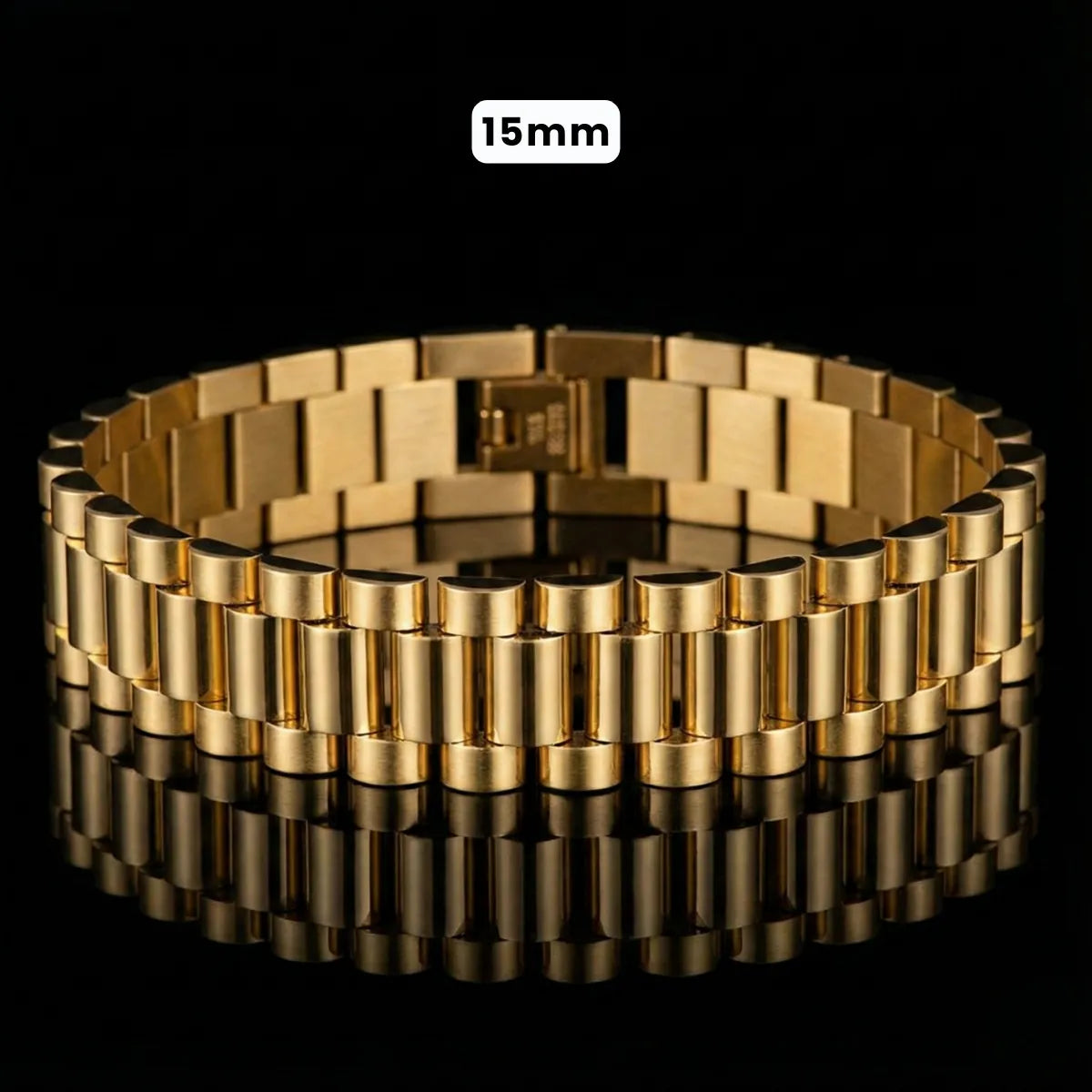 Stainless Steel Watch Band Chain Bracelet Gold 15mm
