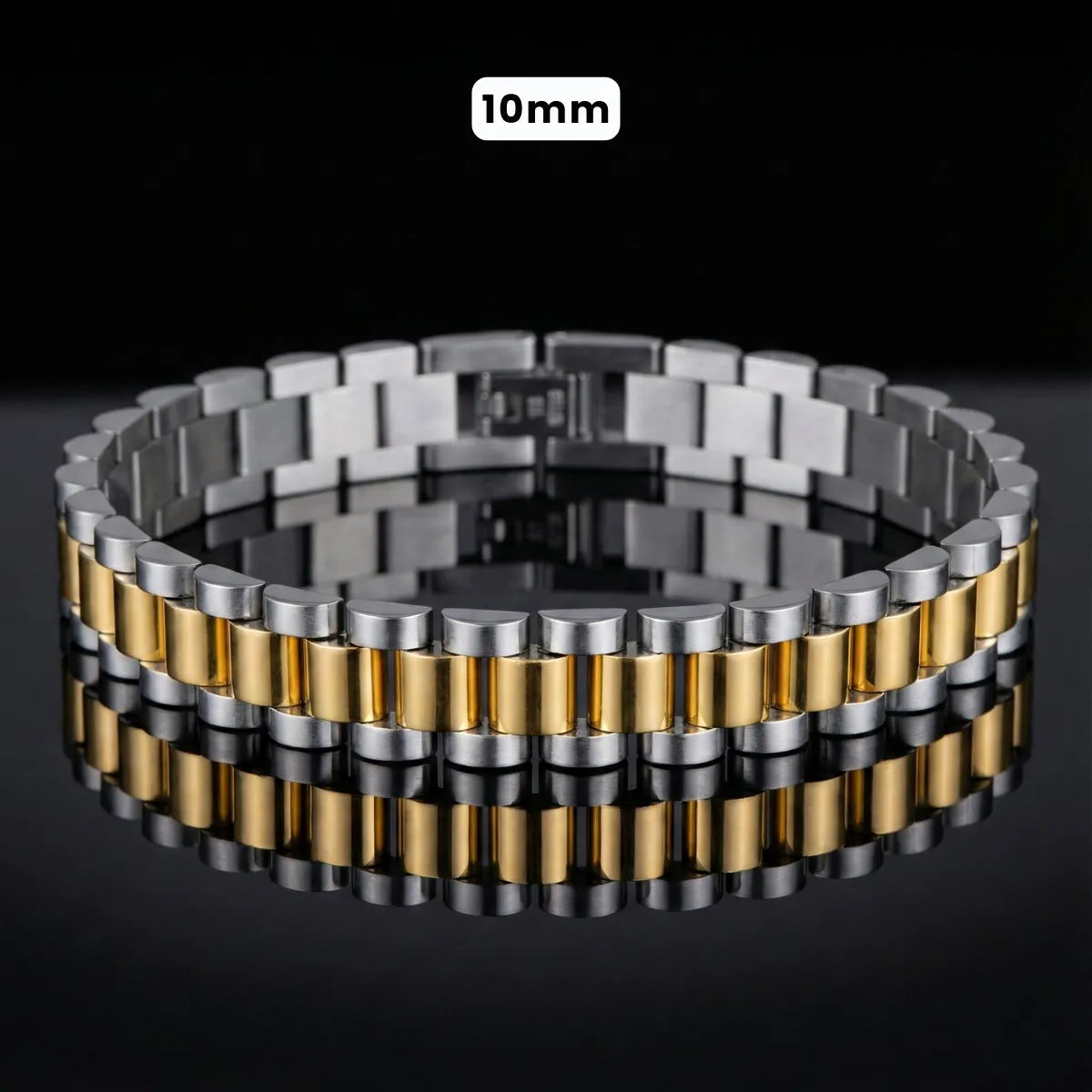 Stainless Steel Watch Band Chain Bracelet Gold and Silver 10mm