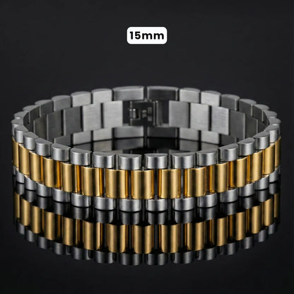 Stainless Steel Watch Band Chain Bracelet Gold and Silver 15mm