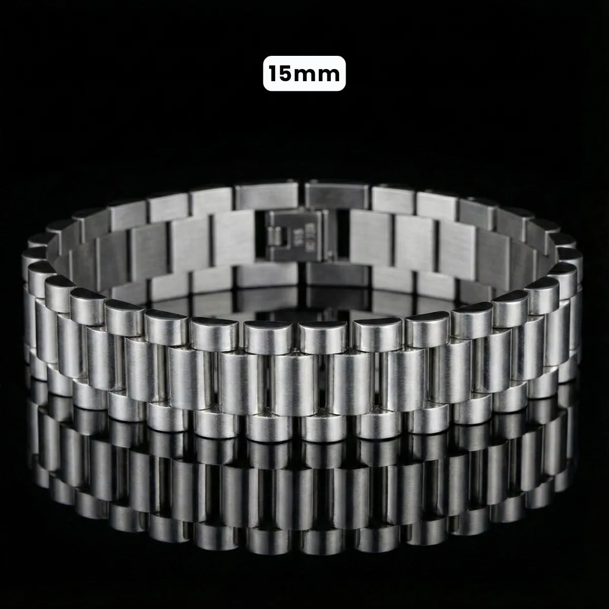 Stainless Steel Watch Band Chain Bracelet Silver 15mm
