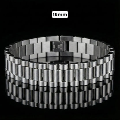 Stainless Steel Watch Band Chain Bracelet Silver 15mm