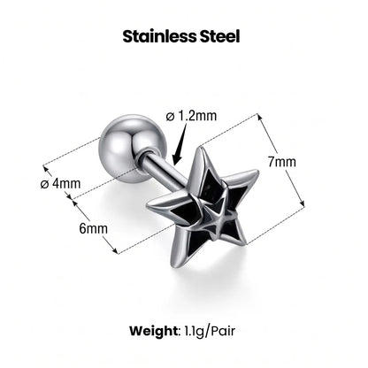 Star Cartilage Stud Earrings Silver Dimensions and Details