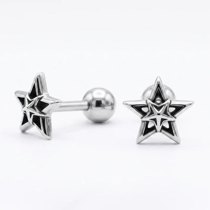 Star Cartilage Stud Earrings Silver Front and Side View White Background