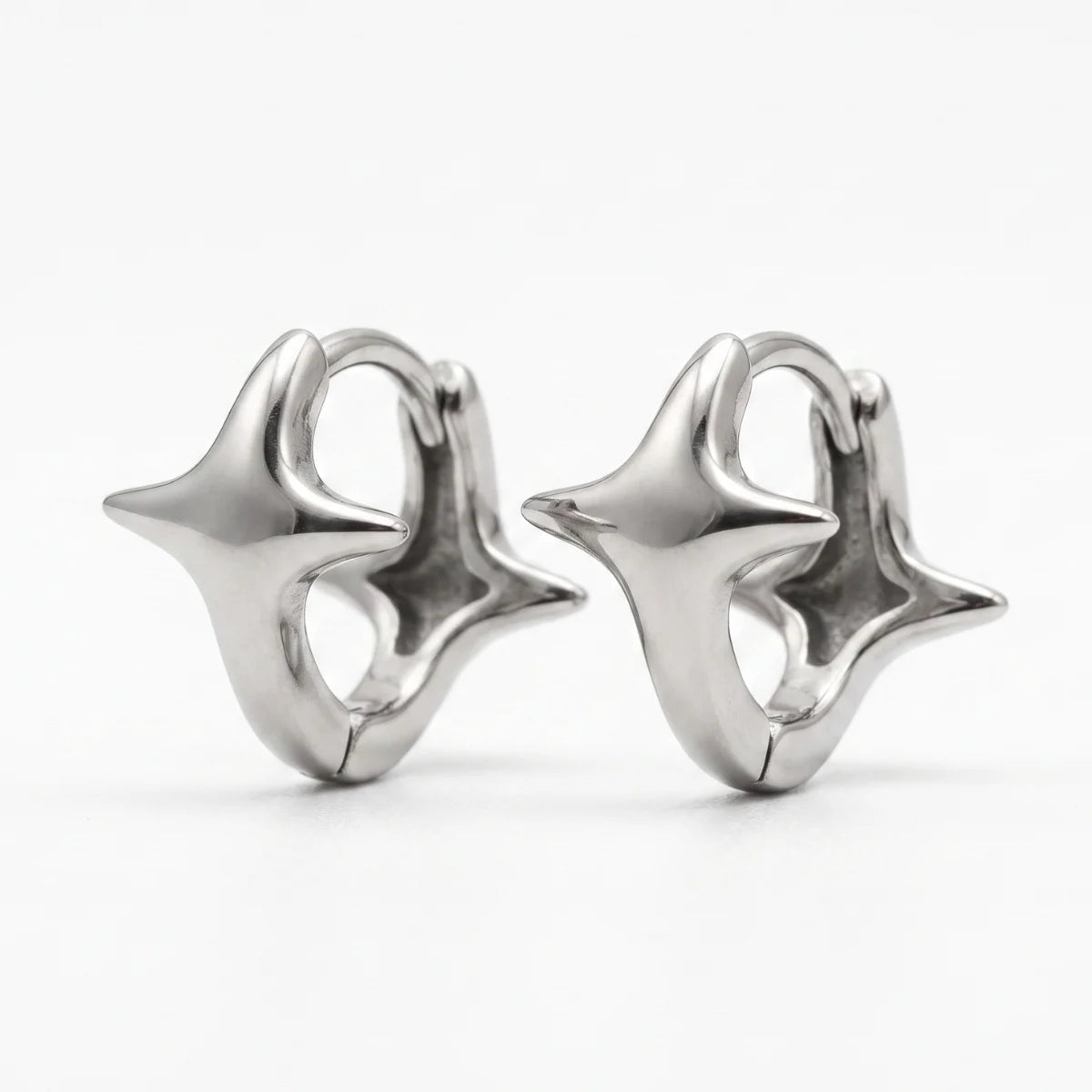 Star Huggie Earrings Silver Pair Front View White Background