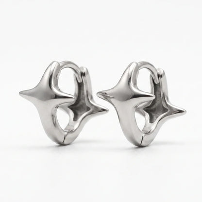 Star Huggie Earrings Silver Pair Front View White Background
