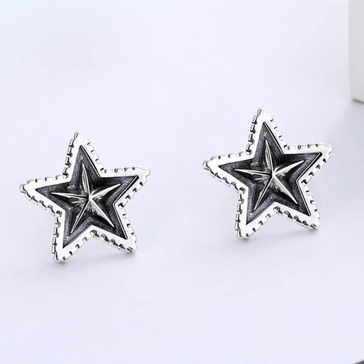 Star Stud Earrings Sterling Silver Front Details