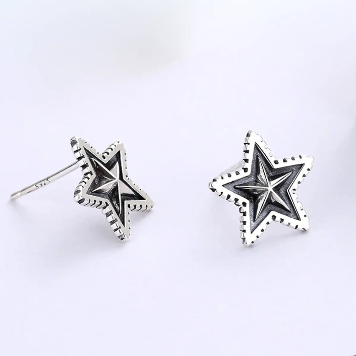 Star Stud Earrings Sterling Silver Side Details