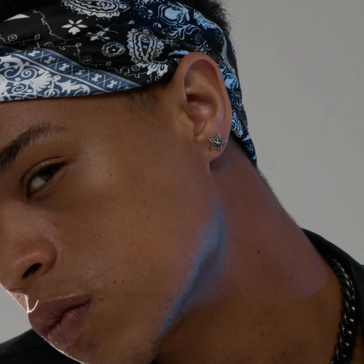 Star Stud Earrings Sterling Silver Worn by Male Model