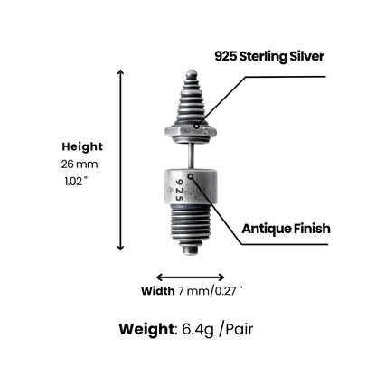 Steampunk Spark Plug Stud Earrings Dimensions and Weight