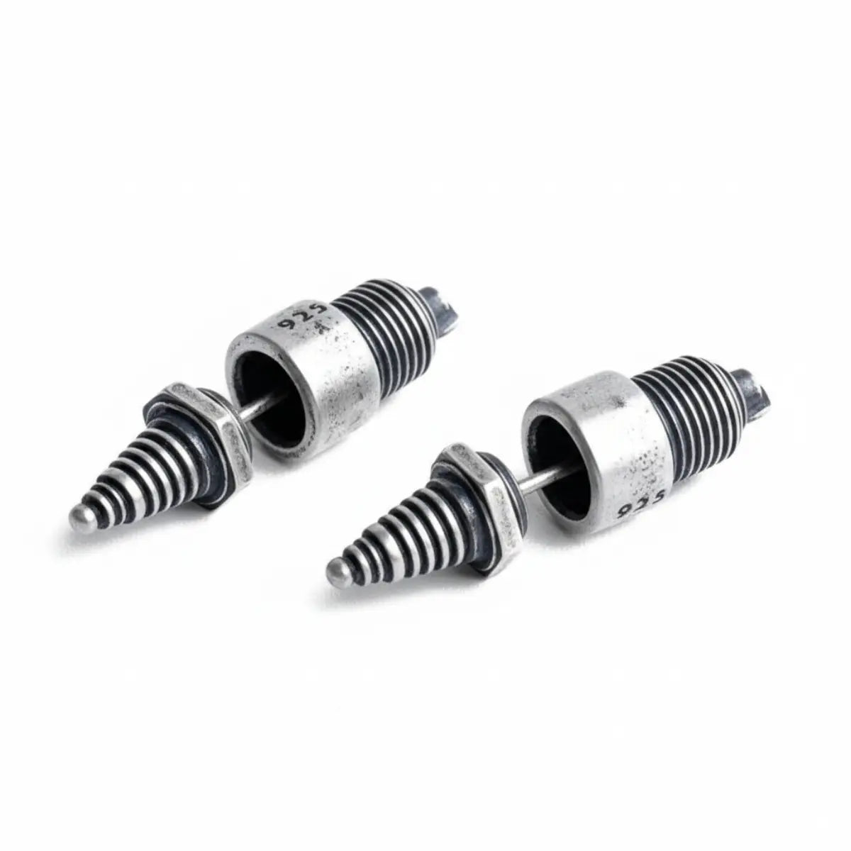 Steampunk Spark Plug Stud Earrings Front