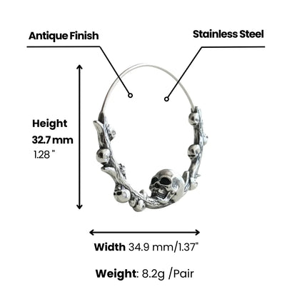 Steel Skulls on Branch Hoop Earrings Dimensions and Weight